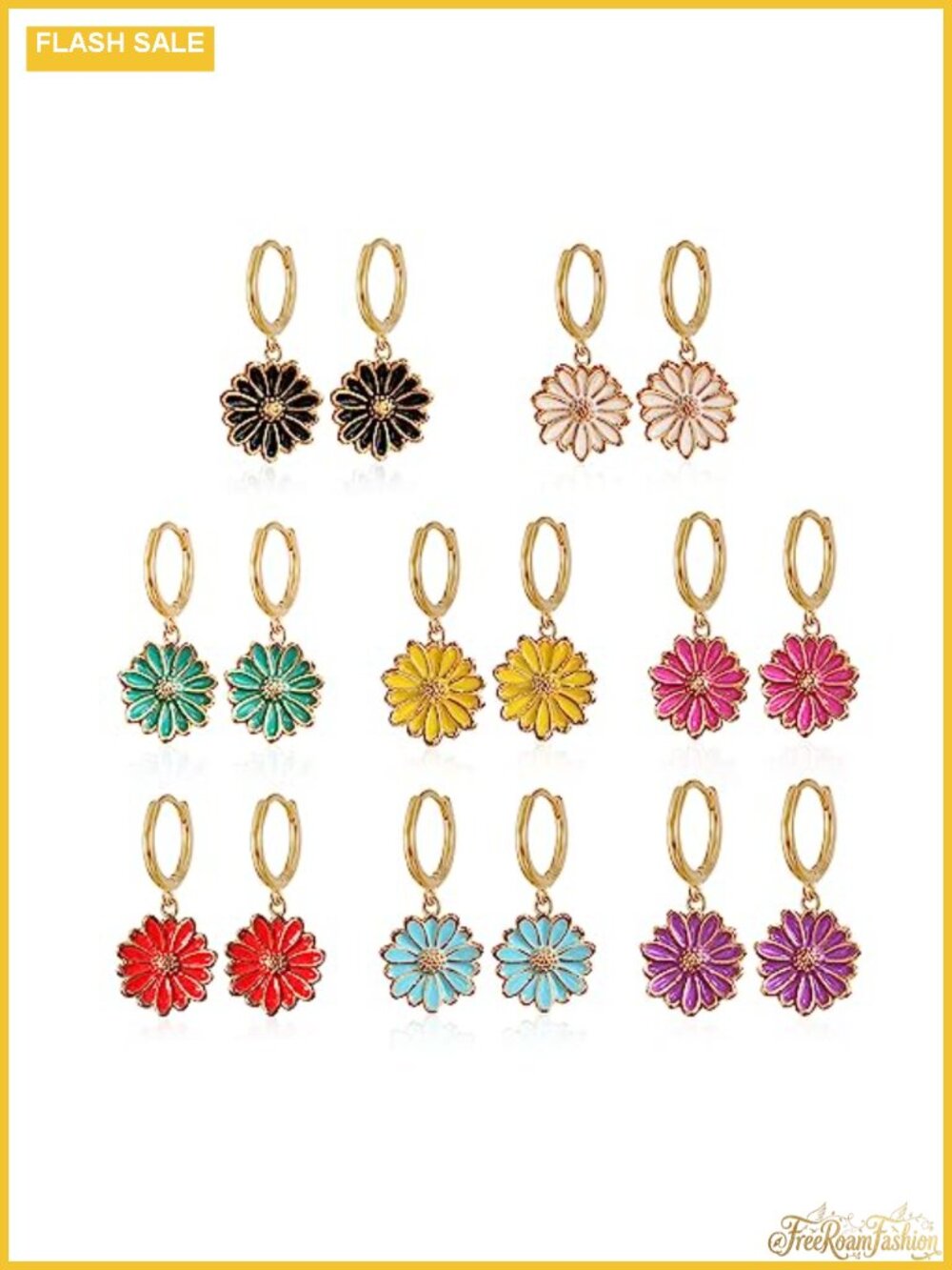 8 Pairs Flower Daisy Charm Drop Stud Hoop Huggie Earrings Sterling Silver